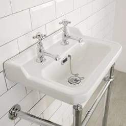 Milano Richmond - Traditional White Ceramic Bathroom Basin Sink And Washstand With Two Tap Holes And Integral Towel Rail - 500mm X 350mm 9 Milano Richmond - Traditional White Ceramic Bathroom Basin Sink And Washstand With Two Tap Holes And Integral Towel Rail - 500mm X 350mm -Comfort Bathroom Store 1509775 3