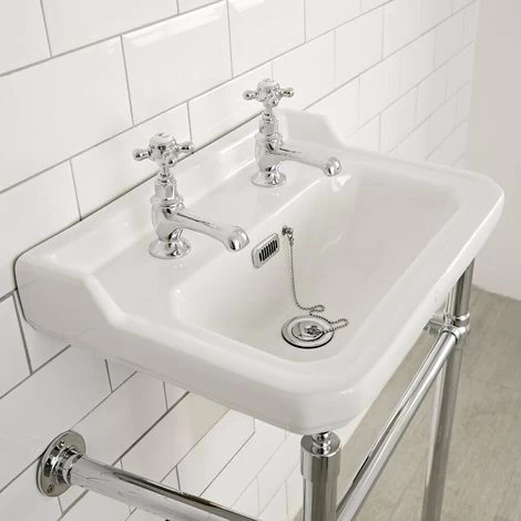 Milano Richmond - Traditional White Ceramic Bathroom Basin Sink And Washstand With Two Tap Holes And Integral Towel Rail - 500mm X 350mm 5 Milano Richmond - Traditional White Ceramic Bathroom Basin Sink And Washstand With Two Tap Holes And Integral Towel Rail - 500mm X 350mm - Image 3
