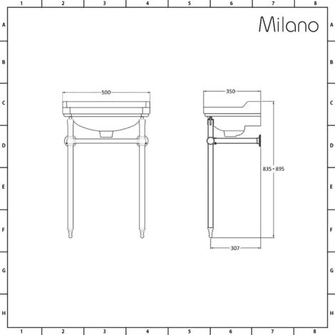 Milano Richmond - Traditional White Ceramic Bathroom Basin Sink And Washstand With Two Tap Holes And Integral Towel Rail - 500mm X 350mm 7 Milano Richmond - Traditional White Ceramic Bathroom Basin Sink And Washstand With Two Tap Holes And Integral Towel Rail - 500mm X 350mm - Image 5