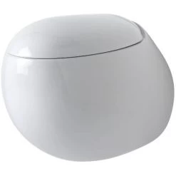 Milano Mellor - White Ceramic Modern Bathroom Wall Hung Round Toilet WC And Soft Close Seat