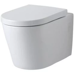 Milano Ballam - White Ceramic Modern Bathroom Wall Hung Rimless Toilet WC And Soft Close Seat