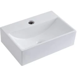Milano Elswick - Modern White Ceramic Rectangular Countertop Or Wall Mounted Bathroom Basin Sink – 360mm X 250mm