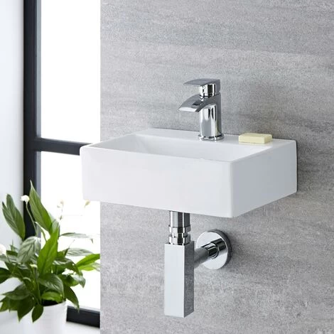 Milano Elswick - Modern White Ceramic Rectangular Countertop Or Wall Mounted Bathroom Basin Sink – 360mm X 250mm 4 Milano Elswick - Modern White Ceramic Rectangular Countertop Or Wall Mounted Bathroom Basin Sink – 360mm X 250mm - Image 2