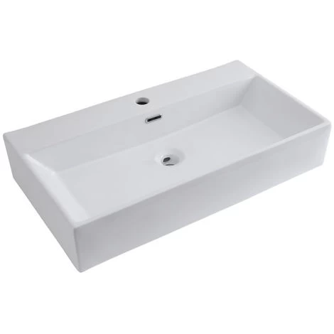 Milano Elswick - Modern White Ceramic Rectangular Countertop Or Wall Mounted Bathroom Basin Sink – 750mm X 420mm 3 Milano Elswick - Modern White Ceramic Rectangular Countertop Or Wall Mounted Bathroom Basin Sink – 750mm X 420mm