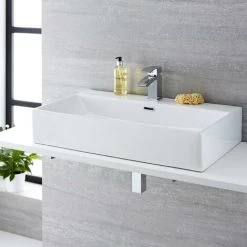 Milano Elswick - Modern White Ceramic Rectangular Countertop Or Wall Mounted Bathroom Basin Sink – 750mm X 420mm 10 Milano Elswick - Modern White Ceramic Rectangular Countertop Or Wall Mounted Bathroom Basin Sink – 750mm X 420mm -Comfort Bathroom Store 15473693 4