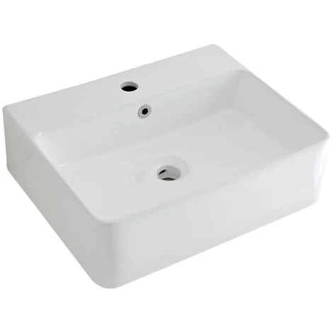 Milano Farington - Modern 520mm X 420mm White Ceramic Rectangular Countertop Wall Mounted Hung Bathroom Basin Sink – Basin Only 3 Milano Farington - Modern 520mm X 420mm White Ceramic Rectangular Countertop Wall Mounted Hung Bathroom Basin Sink – Basin Only