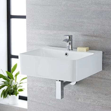 Milano Farington - Modern 520mm X 420mm White Ceramic Rectangular Countertop Wall Mounted Hung Bathroom Basin Sink – Basin Only 4 Milano Farington - Modern 520mm X 420mm White Ceramic Rectangular Countertop Wall Mounted Hung Bathroom Basin Sink – Basin Only - Image 2