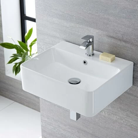 Milano Farington - Modern 520mm X 420mm White Ceramic Rectangular Countertop Wall Mounted Hung Bathroom Basin Sink – Basin Only 5 Milano Farington - Modern 520mm X 420mm White Ceramic Rectangular Countertop Wall Mounted Hung Bathroom Basin Sink – Basin Only - Image 3