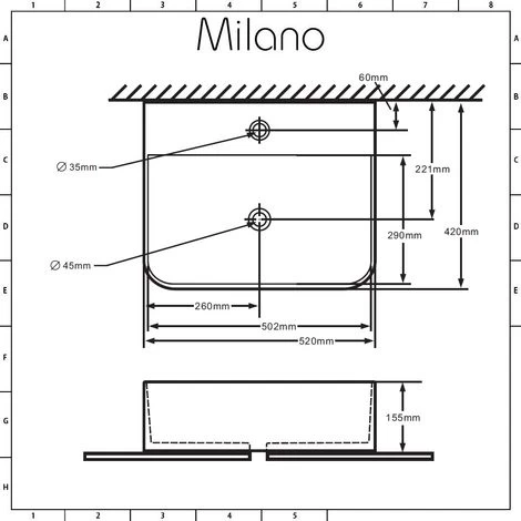 Milano Farington - Modern 520mm X 420mm White Ceramic Rectangular Countertop Wall Mounted Hung Bathroom Basin Sink – Basin Only 7 Milano Farington - Modern 520mm X 420mm White Ceramic Rectangular Countertop Wall Mounted Hung Bathroom Basin Sink – Basin Only - Image 5