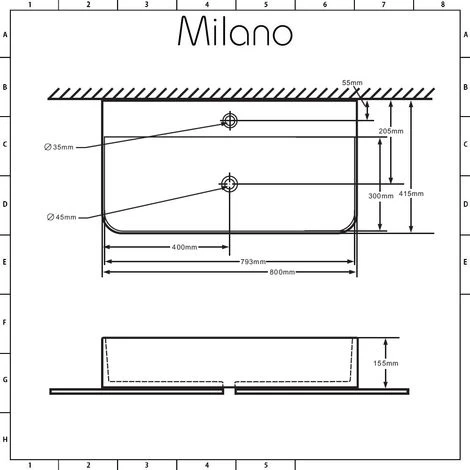 Milano Farington - Modern 800mm X 415mm White Ceramic Rectangular Countertop Wall Mounted Hung Bathroom Basin Sink – Basin Only 7 Milano Farington - Modern 800mm X 415mm White Ceramic Rectangular Countertop Wall Mounted Hung Bathroom Basin Sink – Basin Only - Image 5