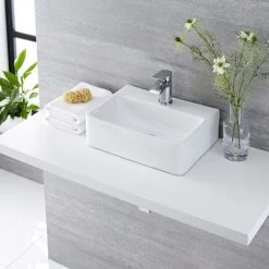 Milano Farington - Modern 400mm X 295mm White Ceramic Rectangular Countertop Or Wall Mounted 1 Tap Hole Bathroom Basin Sink - Basin Only -Comfort Bathroom Store 15473697 3
