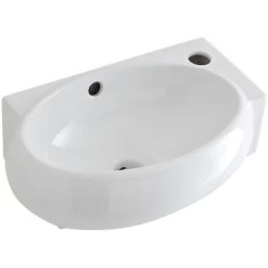 Milano Irwell - Modern 400mm X 280mm White Ceramic Oval Wall Hung Corner Bathroom Basin Sink - Basin Only