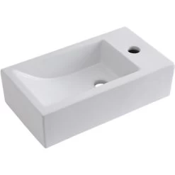 Milano Elswick - Modern White Ceramic Rectangular Countertop Or Wall Mounted Bathroom Basin Sink – 450mm X 250mm