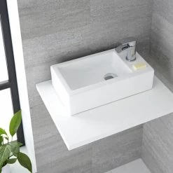 Milano Elswick - Modern White Ceramic Rectangular Countertop Or Wall Mounted Bathroom Basin Sink β 450mm X 250mm 9 Milano Elswick - Modern White Ceramic Rectangular Countertop Or Wall Mounted Bathroom Basin Sink β 450mm X 250mm -Comfort Bathroom Store 15473701 3