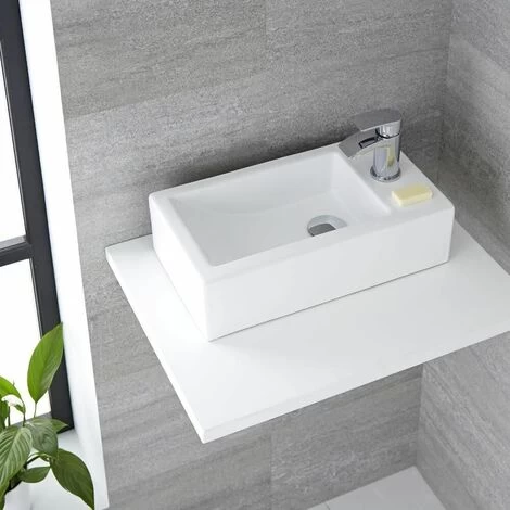 Milano Elswick - Modern White Ceramic Rectangular Countertop Or Wall Mounted Bathroom Basin Sink β 450mm X 250mm 5 Milano Elswick - Modern White Ceramic Rectangular Countertop Or Wall Mounted Bathroom Basin Sink β 450mm X 250mm - Image 3