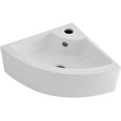 Milano Newby - Modern 460mm X 320mm White Ceramic Wall Hung Corner Bathroom Basin Sink – Basin Only