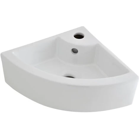 Milano Newby - Modern 460mm X 320mm White Ceramic Wall Hung Corner Bathroom Basin Sink – Basin Only 3 Milano Newby - Modern 460mm X 320mm White Ceramic Wall Hung Corner Bathroom Basin Sink – Basin Only