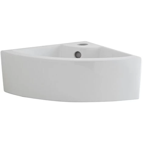 Milano Newby - Modern 460mm X 320mm White Ceramic Wall Hung Corner Bathroom Basin Sink – Basin Only 4 Milano Newby - Modern 460mm X 320mm White Ceramic Wall Hung Corner Bathroom Basin Sink – Basin Only - Image 2
