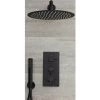 Milano Nero - Modern 2 Outlet Triple Thermostatic Mixer Shower Valve With 300mm Wall Mounted Round Rainfall Shower Head And Hand Shower Handset Kit - Black -Comfort Bathroom Store 15474006 1