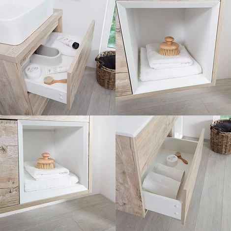 Milano Bexley - Light Oak 600mm Wall Hung Bathroom Vanity Unit With Countertop Basin - Square Basin (No LED Lights) 4 Milano Bexley - Light Oak 600mm Wall Hung Bathroom Vanity Unit With Countertop Basin - Square Basin (No LED Lights) - Image 2