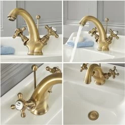Milano Elizabeth - Traditional Mono Basin Mixer Tap - Brushed Gold (Crosshead Handles) -Comfort Bathroom Store 15474759 3