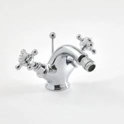 Milano Elizabeth - Traditional Bathroom Mono Bidet Mixer Tap - Chrome & White (Crosshead Handles)