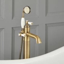 Milano Elizabeth - Traditional Freestanding Bath Shower Mono Mixer Tap With Lever Handle - Brushed Gold -Comfort Bathroom Store 15474799 2