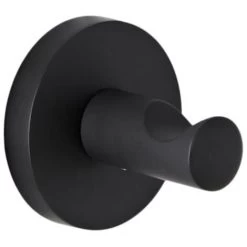 Milano Nero - Modern Round Wall Mounted Bathroom Single Robe Hook - Black