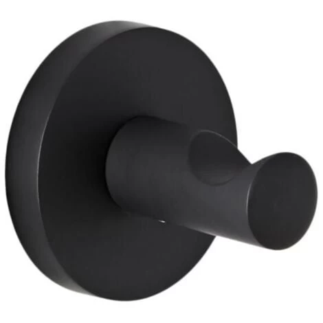 Milano Nero - Modern Round Wall Mounted Bathroom Single Robe Hook - Black 3 Milano Nero - Modern Round Wall Mounted Bathroom Single Robe Hook - Black