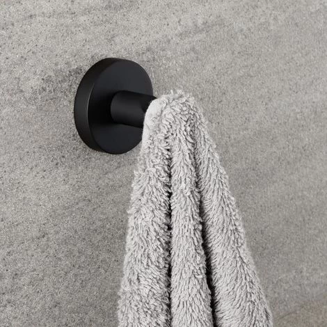 Milano Nero - Modern Round Wall Mounted Bathroom Single Robe Hook - Black 4 Milano Nero - Modern Round Wall Mounted Bathroom Single Robe Hook - Black - Image 2