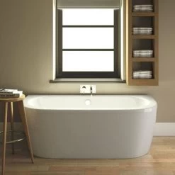 Nuie Shingle Double Ended Back To Wall Bath With Panel 1700mm X 750mm - White -Comfort Bathroom Store 15724076 4