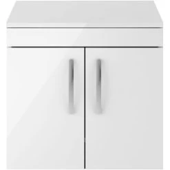 Nuie Athena Wall Hung 2-Door Vanity Unit And Worktop 600mm Wide - Gloss White -Comfort Bathroom Store 15724903 3