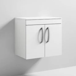 Nuie Athena Wall Hung 2-Door Vanity Unit And Worktop 600mm Wide - Gloss White -Comfort Bathroom Store 15724903 4