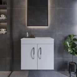 Nuie Athena Wall Hung 2-Door Vanity Unit And Worktop 600mm Wide - Gloss White -Comfort Bathroom Store 15724903 5