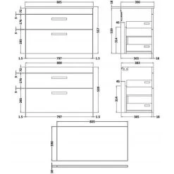 Nuie Athena Wall Hung 2-Drawer Vanity Unit And Worktop 800mm Wide - Gloss Grey Mist -Comfort Bathroom Store 15724962 2