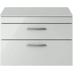 Nuie Athena Wall Hung 2-Drawer Vanity Unit And Worktop 800mm Wide - Gloss Grey Mist -Comfort Bathroom Store 15724962 3