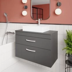 Nuie Athena Wall Hung 2-Drawer Vanity Unit And Worktop 800mm Wide - Gloss Grey Mist -Comfort Bathroom Store 15724962 5