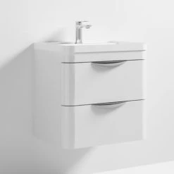 Nuie Parade Wall Hung 2-Drawer Vanity Unit With Polymarble Basin 600mm Wide - Gloss White -Comfort Bathroom Store 15724975 2
