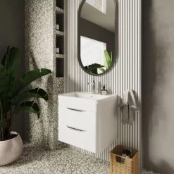 Nuie Parade Wall Hung 2-Drawer Vanity Unit With Polymarble Basin 600mm Wide - Gloss White -Comfort Bathroom Store 15724975 4