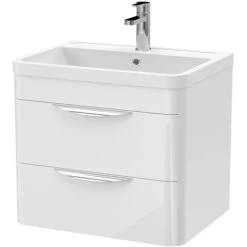 Nuie Parade Wall Hung 2-Drawer Vanity Unit With Polymarble Basin 600mm Wide - Gloss White -Comfort Bathroom Store 15724975 5