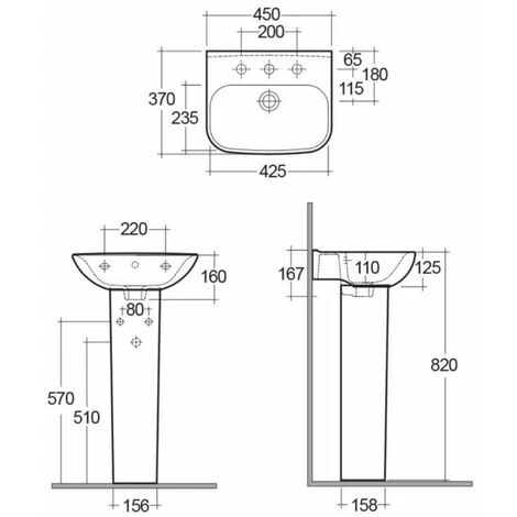 RAK Origin 62 Basin And Full Pedestal 450mm Wide - 1 Tap Hole 4 RAK Origin 62 Basin And Full Pedestal 450mm Wide - 1 Tap Hole - Image 2