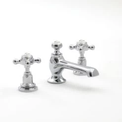 Milano Elizabeth - Traditional 3 Tap-Hole Basin Mixer Tap - Chrome & White (Crosshead Handles)