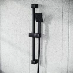 Square Shower Matte Black Handset And Hose With Slider Riser Rail Bracket