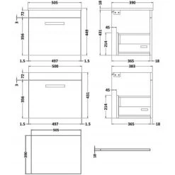 Nuie Athena Wall Hung 1-Drawer Vanity Unit And Worktop 500mm Wide - Gloss White -Comfort Bathroom Store 15811414 2