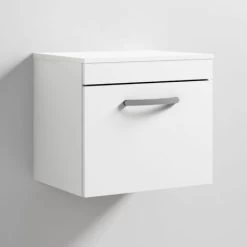 Nuie Athena Wall Hung 1-Drawer Vanity Unit And Worktop 500mm Wide - Gloss White -Comfort Bathroom Store 15811414 3