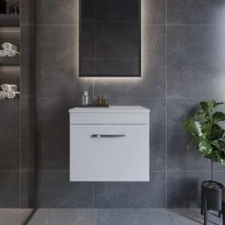 Nuie Athena Wall Hung 1-Drawer Vanity Unit And Worktop 500mm Wide - Gloss White -Comfort Bathroom Store 15811414 5
