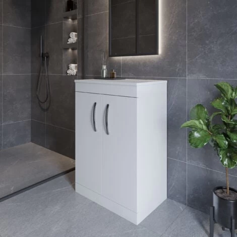 Nuie Athena Floor Standing 2-Door Vanity Unit And Worktop 600mm Wide - Gloss White 6 Nuie Athena Floor Standing 2-Door Vanity Unit And Worktop 600mm Wide - Gloss White - Image 4