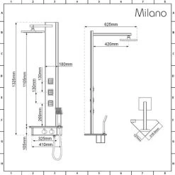 Milano Astley - Modern Corner Thermostatic Shower Tower Panel With Rainfall Shower Head&44 Hand Shower Handset And Body Jets - Chrome & Black -Comfort Bathroom Store 15876960 5