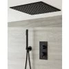 Milano Nero - Modern Black Concealed Twin Diverter Thermostatic Mixer Shower Valve With 400mm Square Ceiling Mounted Recessed Rainfall Shower Head And Hand Shower Handset Kit -Comfort Bathroom Store 15877061 1