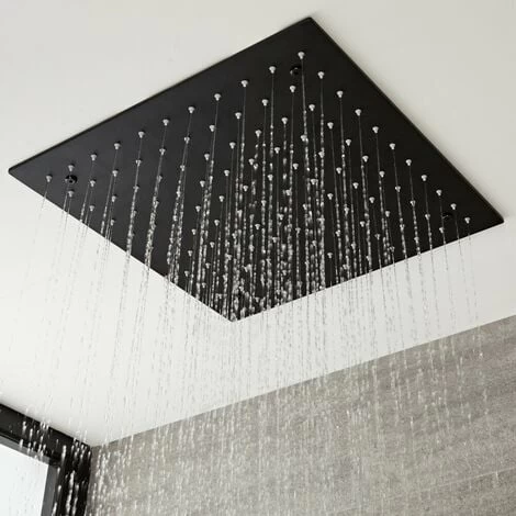 Milano Nero - Modern Black Concealed Twin Diverter Thermostatic Mixer Shower Valve With 400mm Square Ceiling Mounted Recessed Rainfall Shower Head And Hand Shower Handset Kit 5 Milano Nero - Modern Black Concealed Twin Diverter Thermostatic Mixer Shower Valve With 400mm Square Ceiling Mounted Recessed Rainfall Shower Head And Hand Shower Handset Kit - Image 3